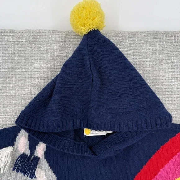 Mini Boden Cape Sweater Girls M Blue Hooded Striped Fringe Rainbow Pony - Picture 9 of 13